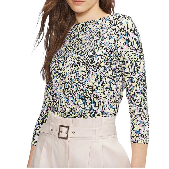 TED BAKER Normma abstract print stretch woven 3/4 sleeve Top - Picture 1 of 11